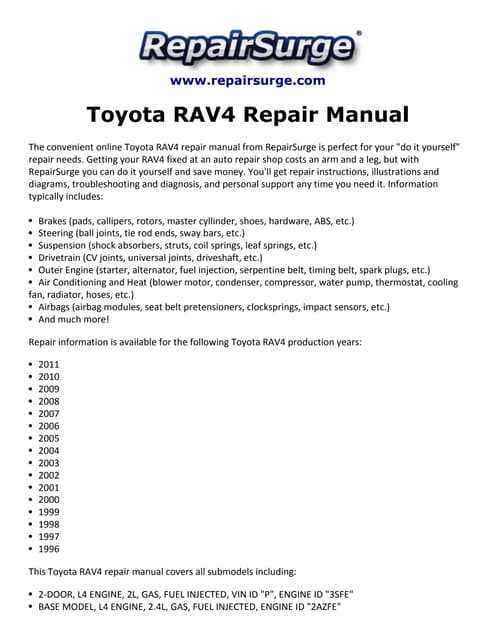 1997 toyota rav4 repair manual