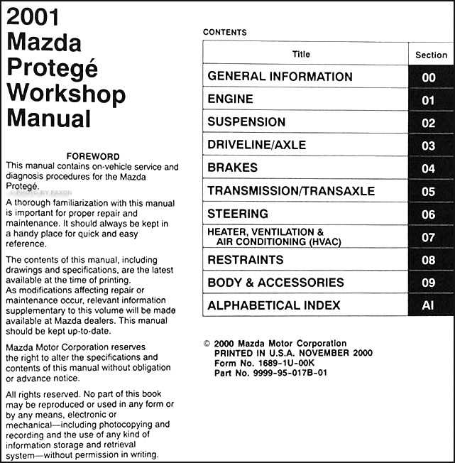 2001 mazda mpv repair manual