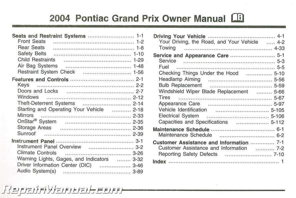 2004 pontiac grand prix repair manual