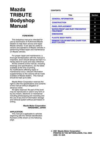 mazda tribute repair manual