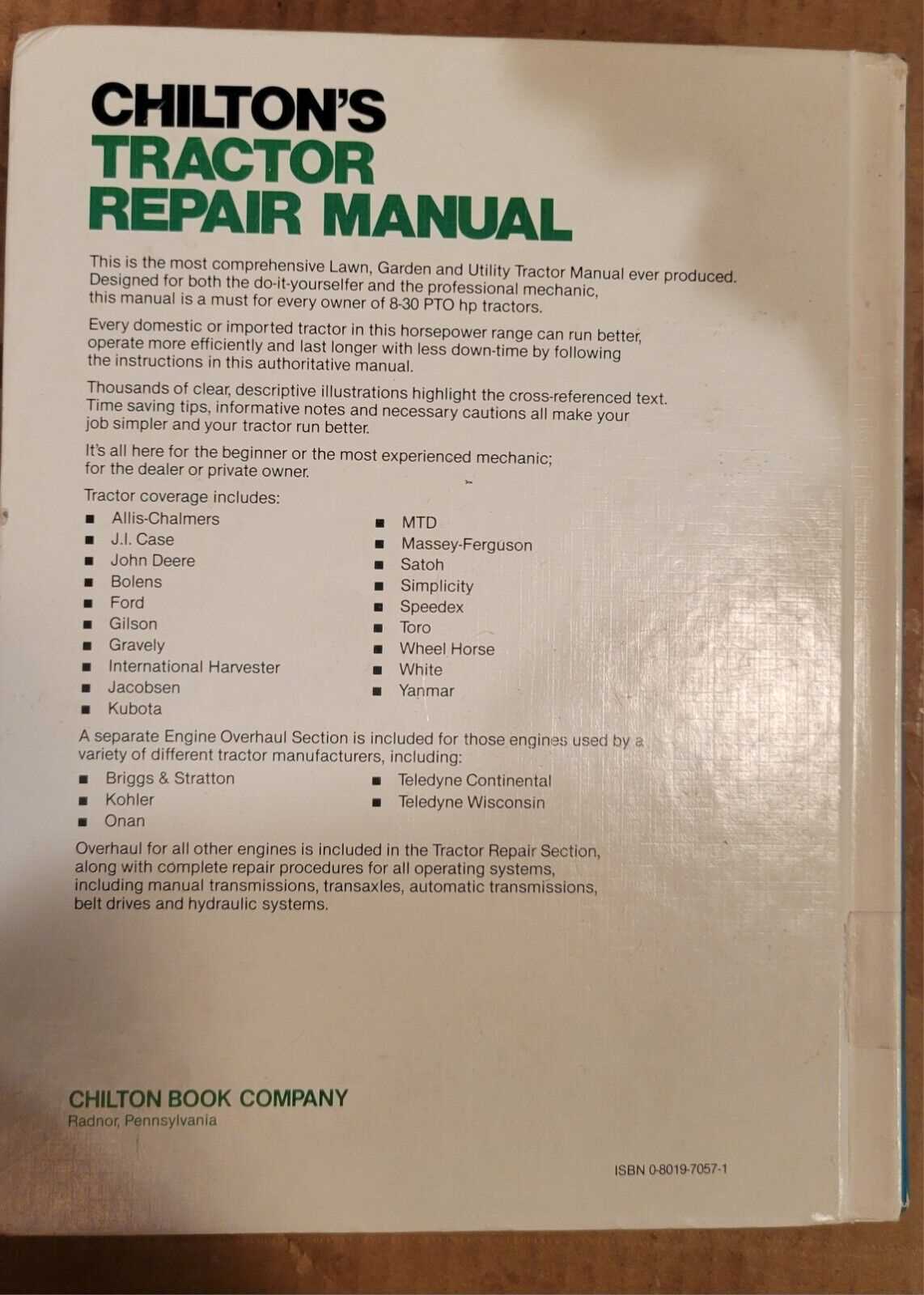 chiltons tractor repair manual