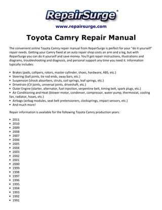 1999 toyota camry repair manual