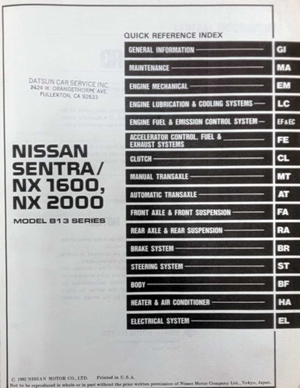 1993 nissan sentra repair manual