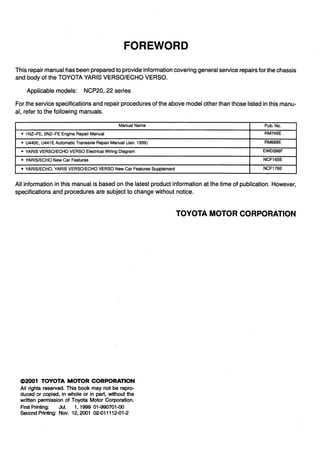 2001 toyota echo service repair manual