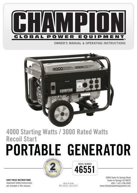 champion generator repair manual