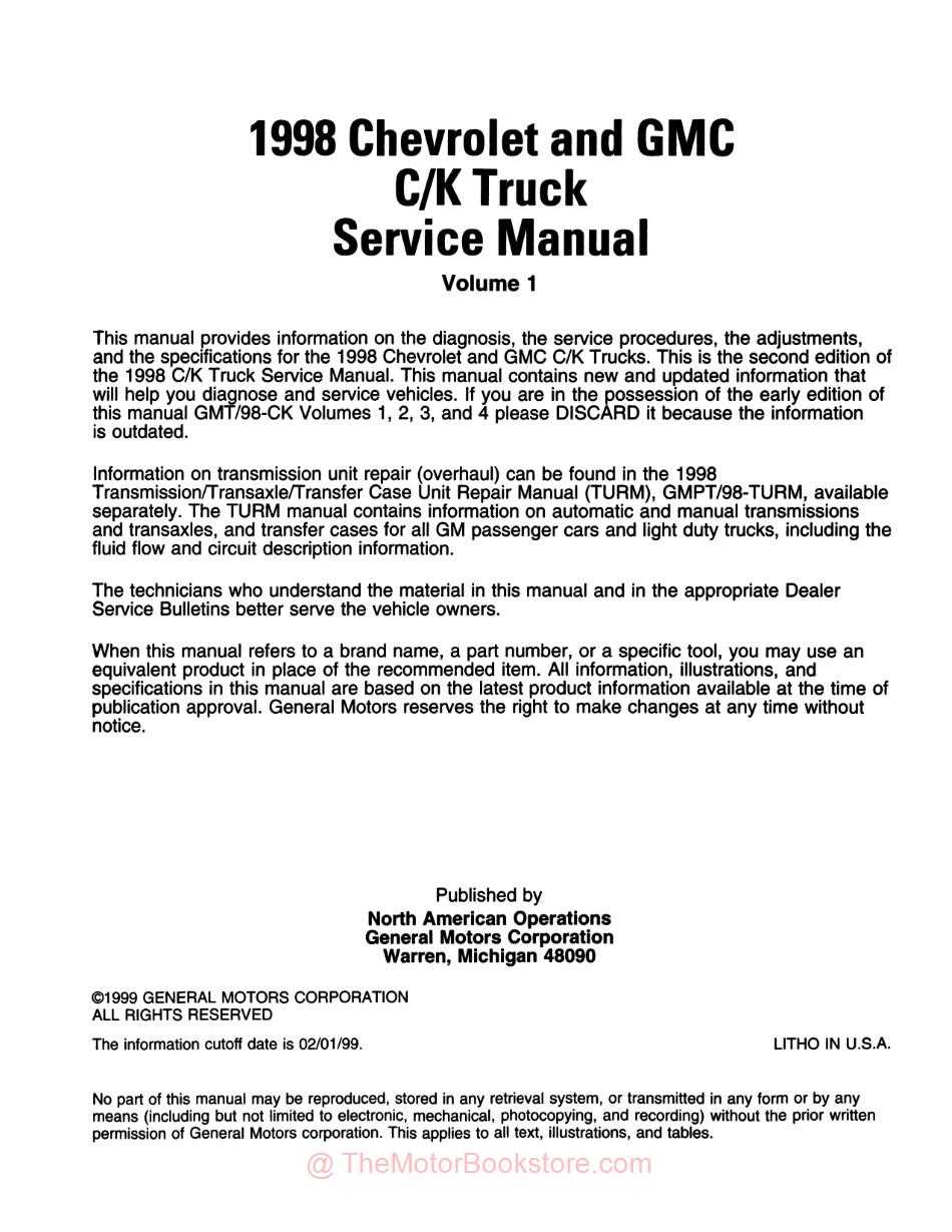 free 1998 chevy silverado repair manual