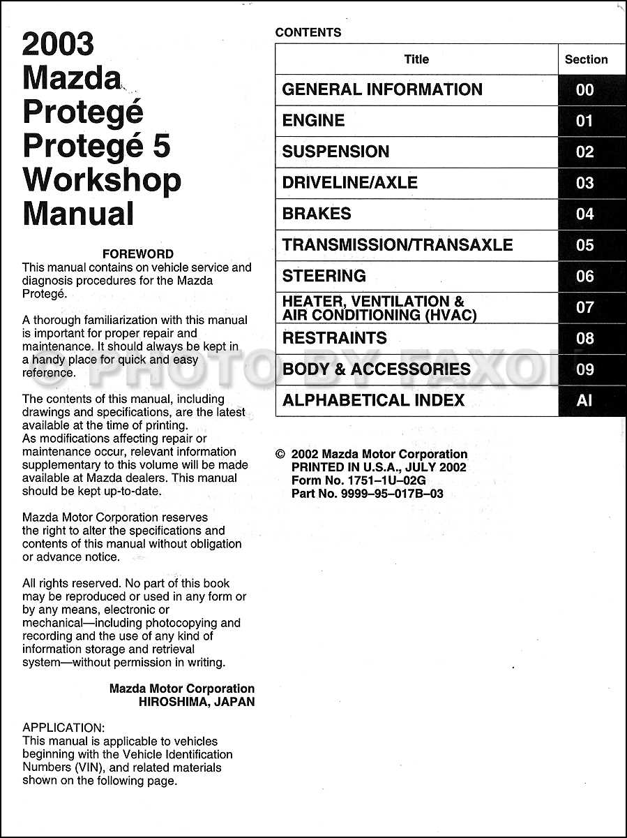 2003 mazda protege 5 repair manual