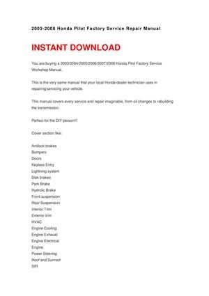 2007 honda pilot service repair manual