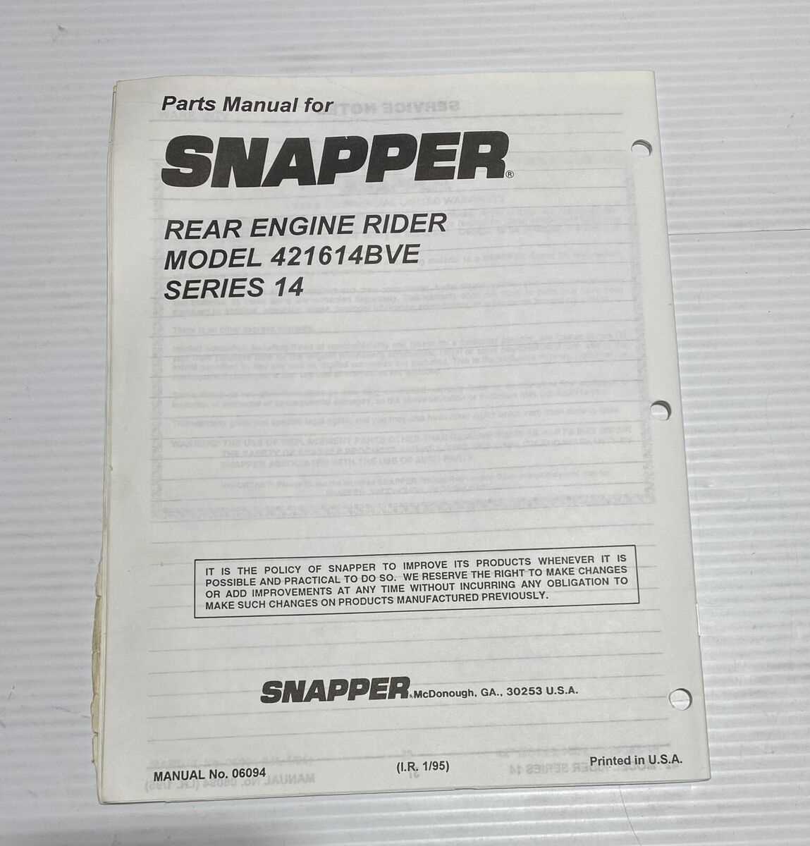 snapper rear engine rider repair manual