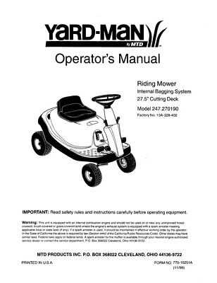 repair manual yardman riding mower