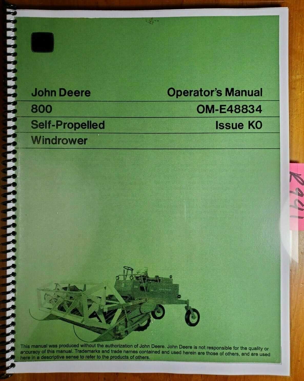 john deere 800 swather repair manual