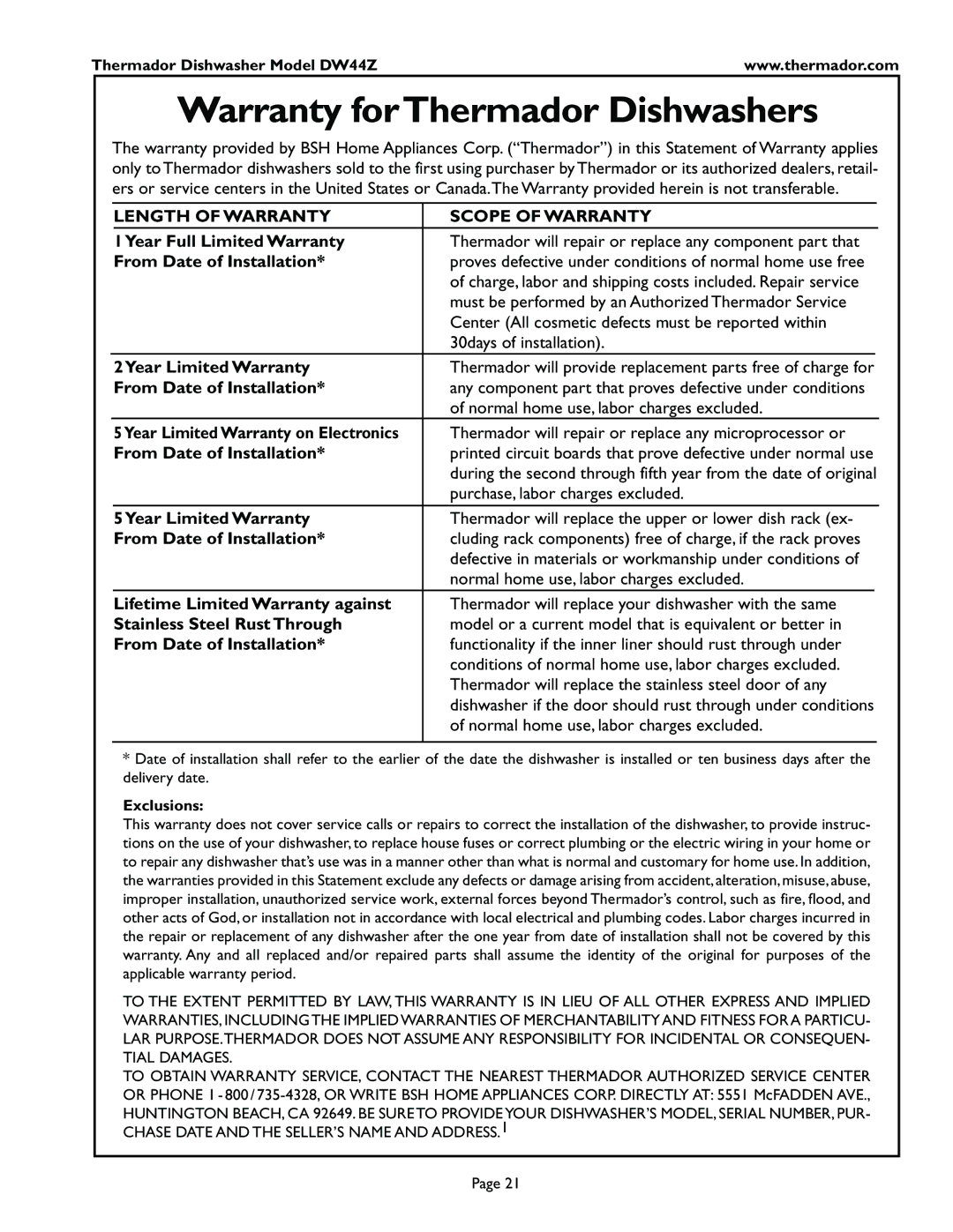 thermador dishwasher repair manual