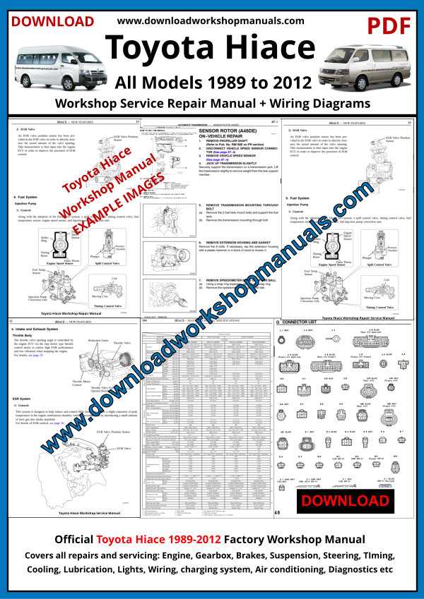 toyota hiace workshop repair manual 1989 to 2012