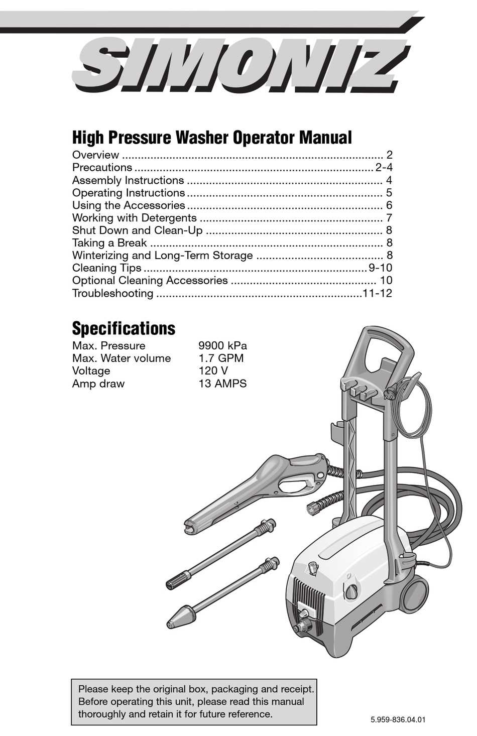 simoniz pressure washer repair manual