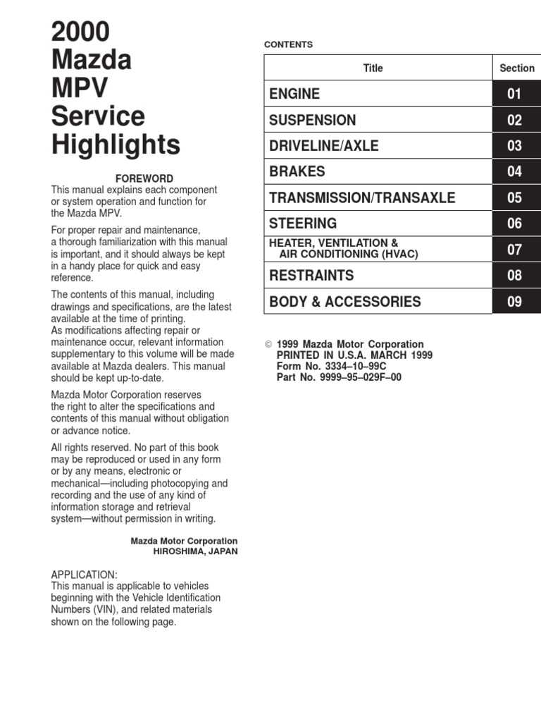 2001 mazda mpv repair manual