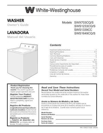 white westinghouse washer repair manual