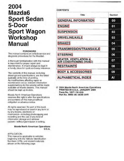 2004 mazda 6 repair manual