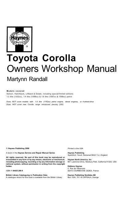 2002 toyota corolla repair manual